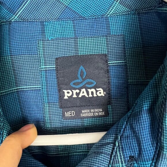 PrAna Men's Button Down Long Sleeve Organic Cotton Blend Blue Shirt Sz‎ M - Picture 8 of 9